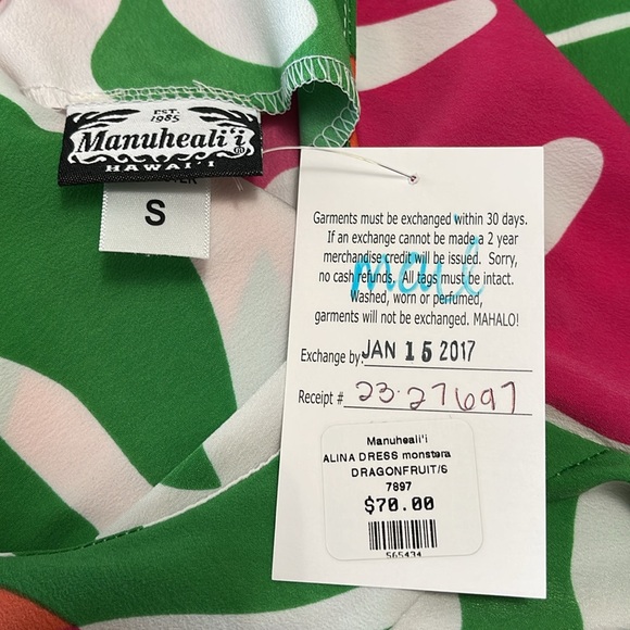 NWT Manuhealii Alina Dress Monstera Dragonfruit S - Picture 6 of 7
